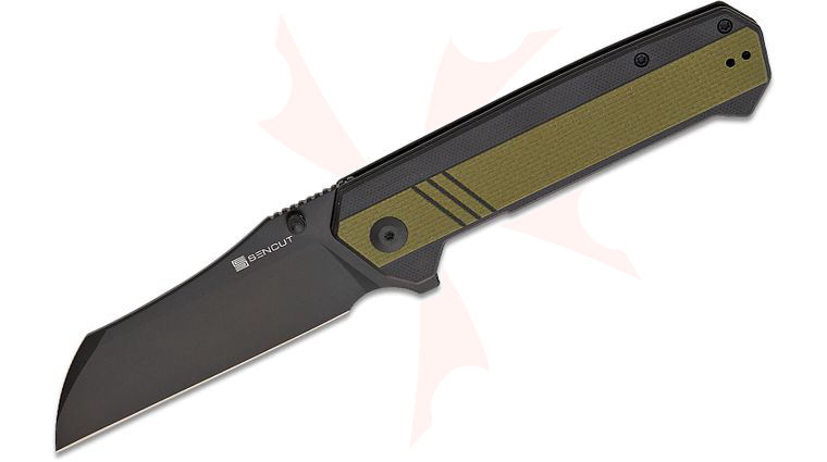 Sencut Knives S24035-2 Draxor Liner Lock Flipper Knife 3.7 inch 9Cr18MoV Black Sheepsfoot Blade, Green/Black G10 Handles