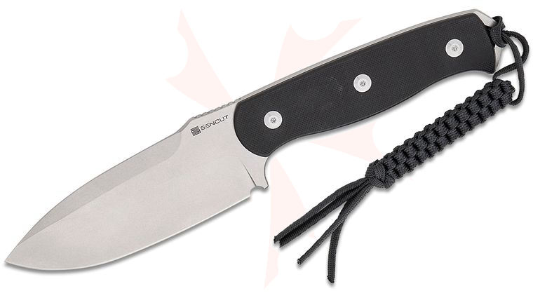 Sencut Knives Toxodon Fixed Blade Knife 4.57 inch 9Cr18MoV Stonewashed Drop Point Blade, Black G10 Handles, Kydex Sheath with T-Clip