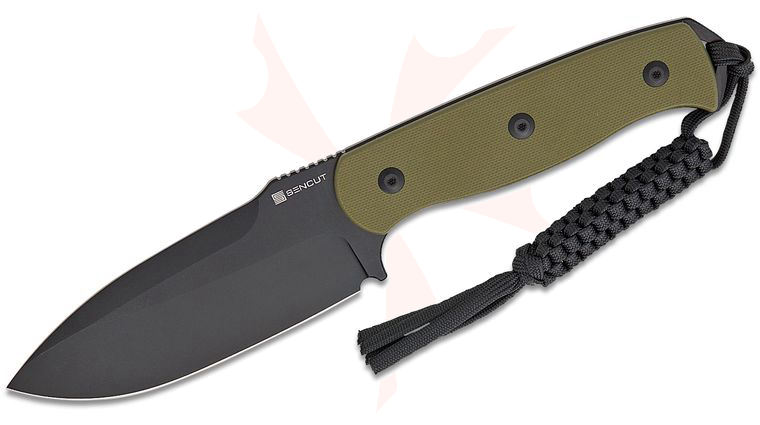 Sencut Knives Toxodon Fixed Blade Knife 4.57 inch 9Cr18MoV Black Drop Point Blade, OD Green G10 Handles, Kydex Sheath with T-Clip