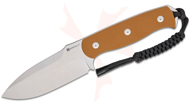 Sencut Knives Toxodon Fixed Blade Knife 4.57 inch 9Cr18MoV Stonewashed Drop Point Blade, Brown G10 Handles, Kydex Sheath with T-Clip