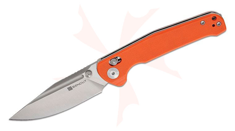 Sencut Knives Glenspar Crossbar Lock Folding Knife 3.45 inch Satin Clip Point Blade, Orange G10 Handles, Reversible Clip