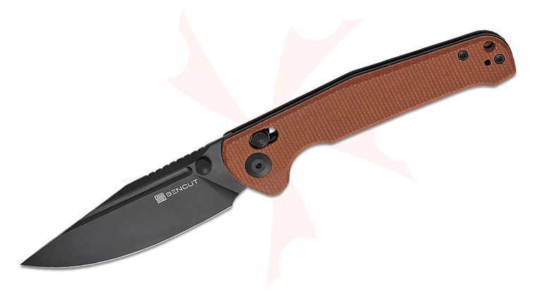 Sencut Knives Glenspar Crossbar Lock Folding Knife 3.45 inch Black Clip Point Blade, Brown Canvas Micarta Handles, Reversible Clip