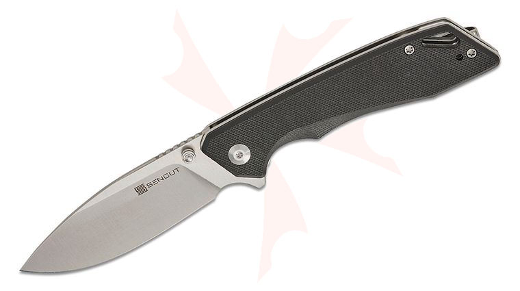 Sencut Knives Stratex Liner Lock Flipper Knife 3.17 inch Satin Drop Point Blade, Black G10 Handles, Reversible Clip