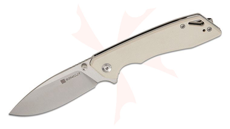 Sencut Knives Stratex Liner Lock Flipper Knife 3.17 inch Satin Drop Point Blade, Ivory G10 Handles, Reversible Clip