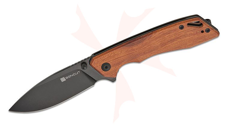 Sencut Knives Stratex Liner Lock Flipper Knife 3.17 inch Black Drop Point Blade, Guibourtia Wood Handles, Reversible Clip