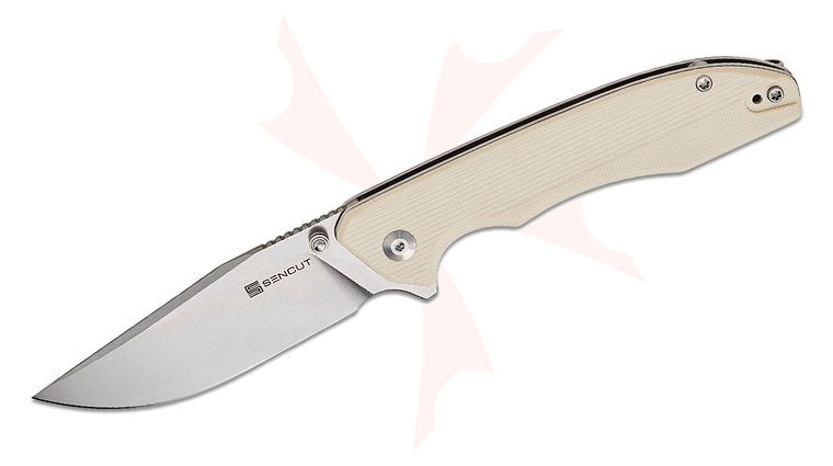 Sencut Knives Sylor Liner Lock Flipper Knife 3.35 inch D2 Stonewashed Clip Point Blade, Ivory G10 Handles, Reversible Clip