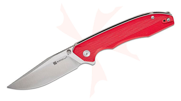Sencut Knives Sylor Liner Lock Flipper Knife 3.35 inch D2 Satin Clip Point Blade, Red G10 Handles, Reversible Clip