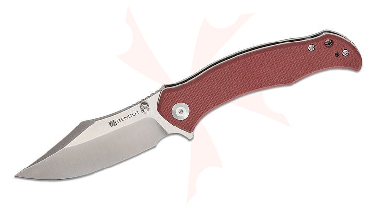 Sencut Knives Tauron Liner Lock Flipper Knife 3.48 inch D2 Satin Clip Point Blade, Burgundy G10 Handles, Reversible Clip