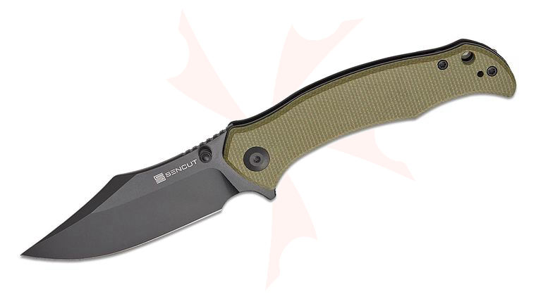 Sencut Knives Tauron Liner Lock Flipper Knife 3.48 inch D2 Black Clip Point Blade, Olive Green Canvas Micarta Handles, Reversible Clip