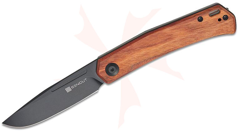 Sencut Knives Braxx Slipjoint Folding Knife 3.12 inch D2 Black Clip Point Blade, Guibourtia Wood Handles, Reversible Clip