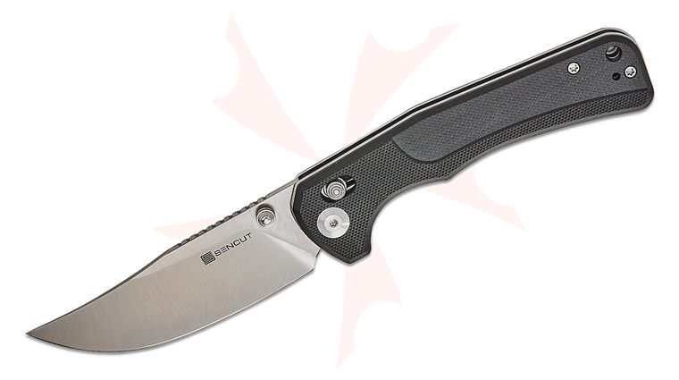 Sencut Knives Slybolt Crossbar Lock Folding Knife 3.59 inch Satin Clip Point Blade, Black G10 Handles, Reversible Clip