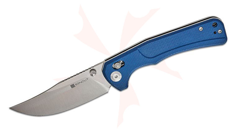 Sencut Knives Slybolt Crossbar Lock Folding Knife 3.59 inch Satin Clip Point Blade, Blue Canvas Micarta Handles, Reversible Clip