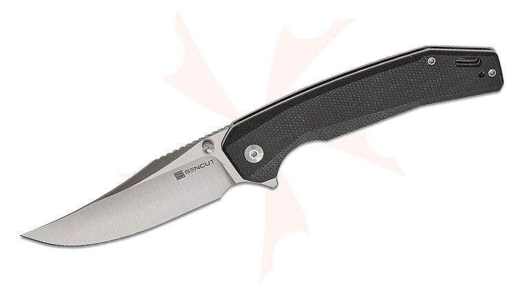Sencut Knives Vornix Liner Lock Flipper Knife 3.65 inch Satin Clip Point Blade, Black Canvas Micarta Handles, Reversible Clip