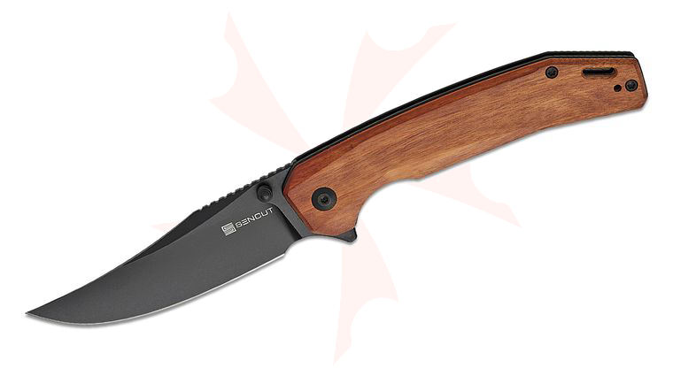 Sencut Knives Vornix Liner Lock Flipper Knife 3.65 inch Black Clip Point Blade, Guibourtia Wood Handles, Reversible Clip