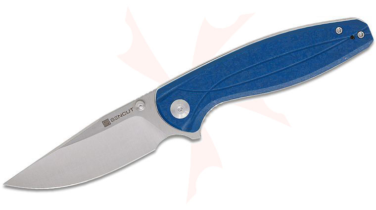 Sencut Knives Vyrce Liner Lock Flipper Knife 3.49 inch D2 Satin Clip Point Blade, Blue Shredded G10 Handles, Reversible Clip