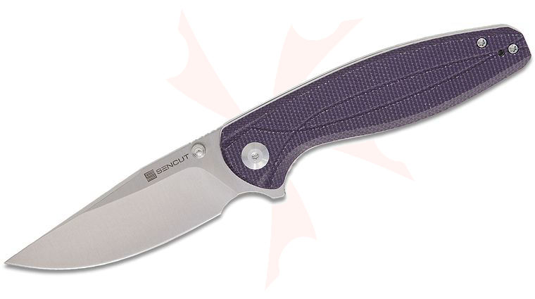 Sencut Knives Vyrce Liner Lock Flipper Knife 3.49 inch D2 Satin Clip Point Blade, Purple Canvas Micarta Handles, Reversible Clip