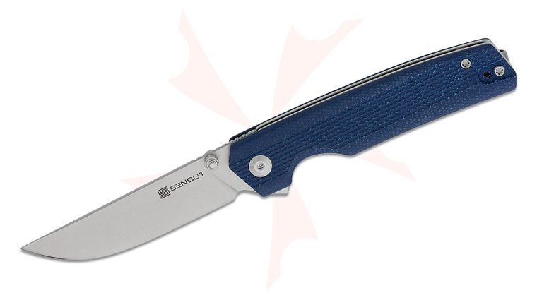 Sencut Knives Stria Liner Lock Flipper Knife 3.12 inch D2 Satin Straight Back Blade, Machined Blue Canvas Micarta Handles, Reversible Clip