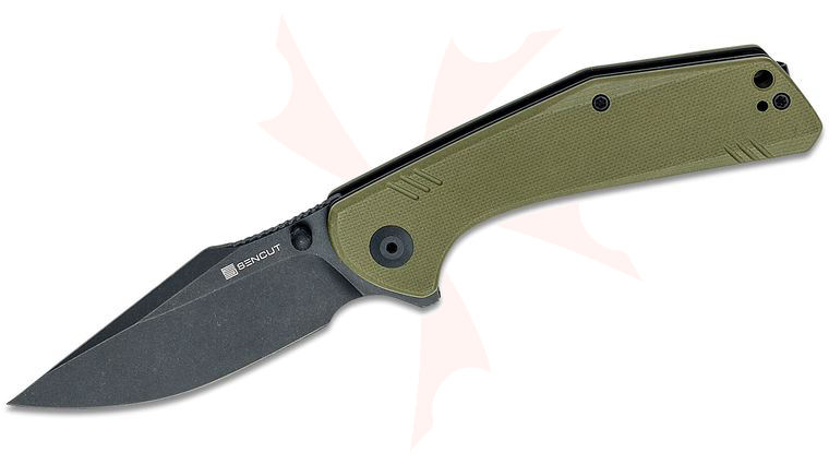 Sencut Knives SA02E Actium Flipper Knife 3.46 inch D2 Black Stonewashed Drop Point Blade, OD Green G10 Handles