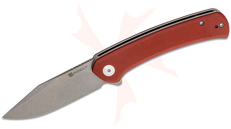 Sencut Knives SA05A-V1 Snap Flipper Knife 3.48 inch Stonewashed Clip Point Blade, Burgundy G10 Handles