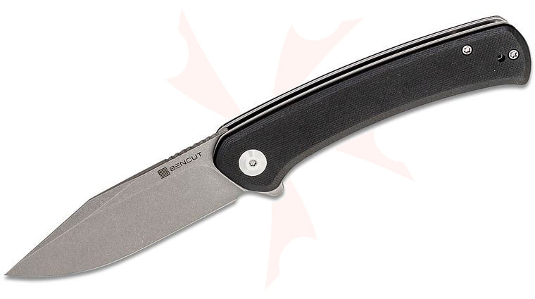 Sencut Knives SA05B-V1 Snap Flipper Knife 3.48 inch Stonewashed Clip Point Blade, Black G10 Handles