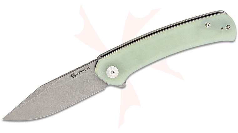 Sencut Knives SA05C-V1 Snap Flipper Knife 3.48 inch Stonewashed Clip Point Blade, Natural (Jade) G10 Handles