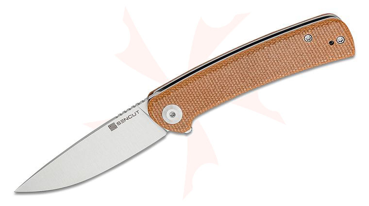 Sencut Knives SA09D Neches Flipper Knife 3.2 inch Satin 10Cr15CoMoV Drop Point Blade, Brown Canvas Micarta Handles