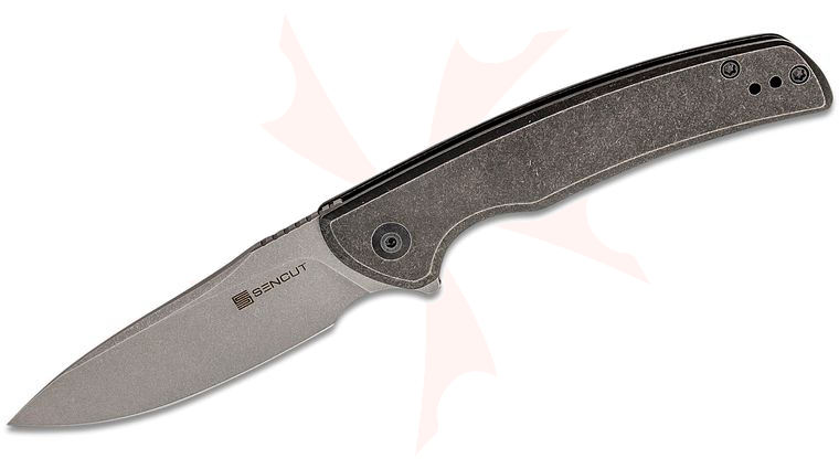 Sencut Knives SA10A Tynan Flipper Knife 3.18 inch 10Cr15CoMoV Stonewashed Drop Point Blade, Black Stainless Steel Handles