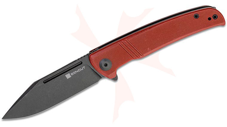 Sencut Knives SA12C Brazoria Flipper Knife 3.46 inch D2 Black Stonewashed Clip Point Blade, Burgundy G10 Handles