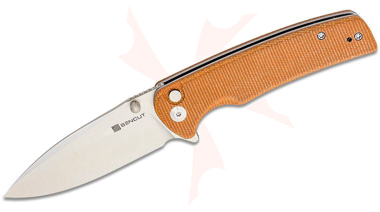 Sencut Knives S21007-3 Sachse Flipper Knife 3.47 inch Satin Drop Point Blade, Brown Canvas Micarta Handles