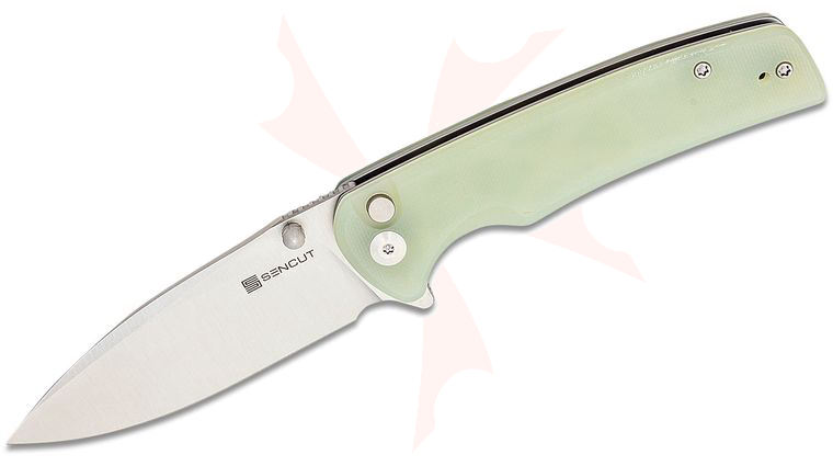 Sencut Knives S21007-4 Sachse Flipper Knife 3.47 inch Satin Drop Point Blade, Natural (Jade) G10 Handles