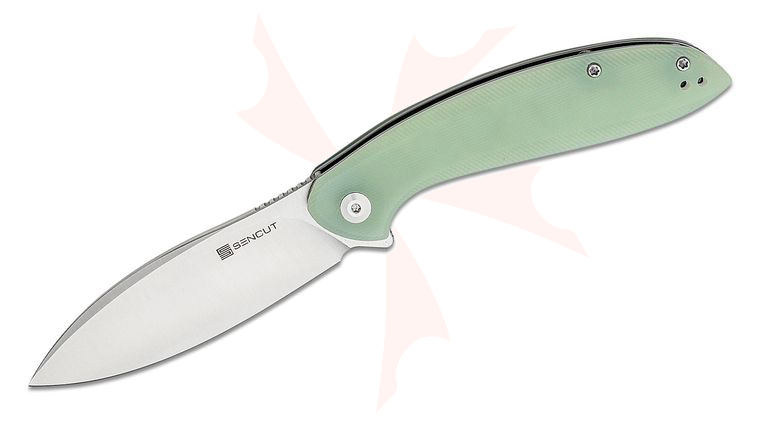 Sencut Knives S21003-2 San Angelo Flipper Knife 3.48 inch Satin Drop Point Blade, Natural (Jade) G10 Handles