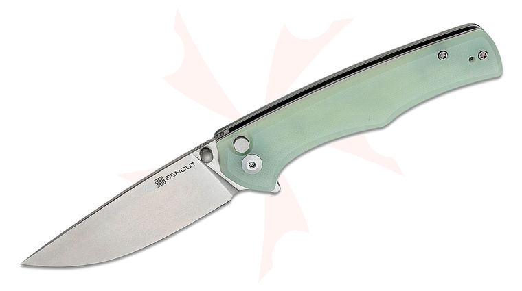 Sencut Knives S21012-1 Crowley Flipper Knife 3.48 inch Stonewashed D2 Drop Point Blade, Natural (Jade) G10 Handles