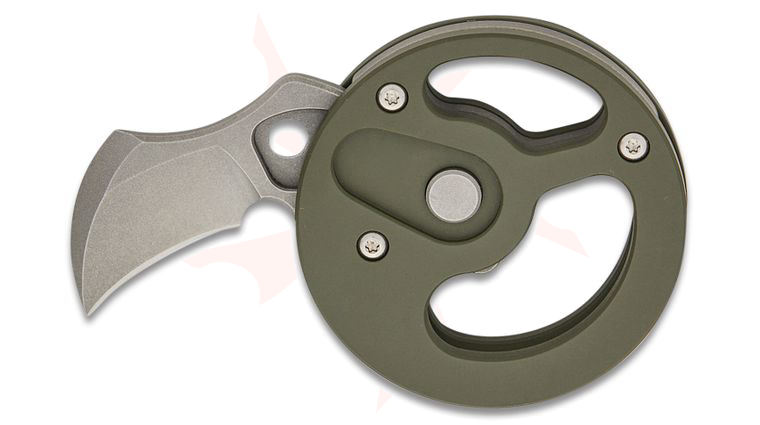 Serge Panchenko Mid-Tech Coin Claw Gen 5 AUTO Folding Knife 1.21 inch S35VN Stonewashed Hawkbill Blade, Green Titanium Handles