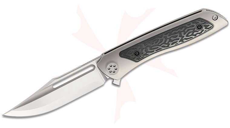 SharpByDesign Custom Typhoon 10 Flipper Knife 4 inch M390 Faux Hamon Harpoon Clip Point Blade with Slot, 3D Machined Titanium Handles with Laser Etched Zirconium Inlays