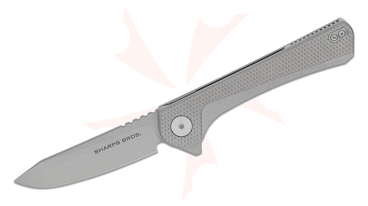 Sharps Bros. SBKF01 Meanstreak Frame Lock Flipper Knife 3.5 inch D2 Stonewashed Clip Point Blade, Glass Bead Blasted Cross-Hatch Textured Titanium Handles, Reversible Deep Carry Clip