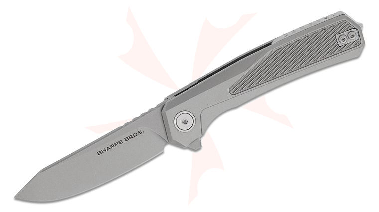 Sharps Bros. SBKF08 Meanstreak Frame Lock Flipper Knife 3 inch S35VN Stonewashed Clip Point Blade, Glass Bead Blasted Machined Titanium Handles, Reversible Clip
