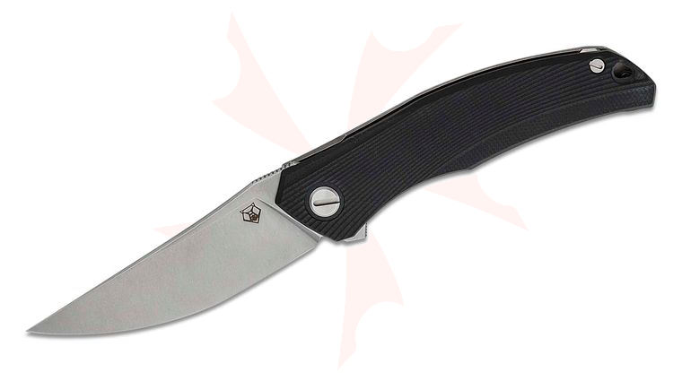 Shirogorov Quantium Ursus Flipper Knife 3.8 inch Cromax PM Trailing Point Blade, Milled Black G10 and Titanium Handles with Black G10 Inlays