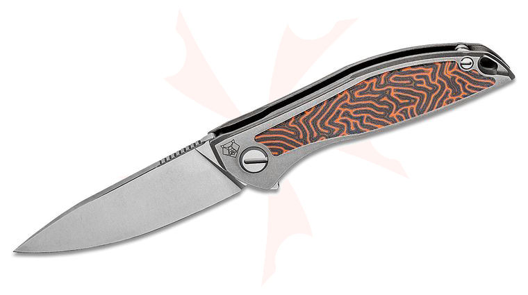 Shirogorov Neon NL KC Edition Flipper Knife 3.25 inch Elmax Drop Point Blade, Titanium Handles with Black/Orange Micarta Inlays - KnifeCenter Exclusive