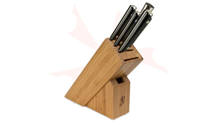 Shun GPTS0500 Kazahana 5-Piece Starter Set, AUS10A Blades, Ebony Pakkawood Handles, Combination Honing Steel, Bamboo Block