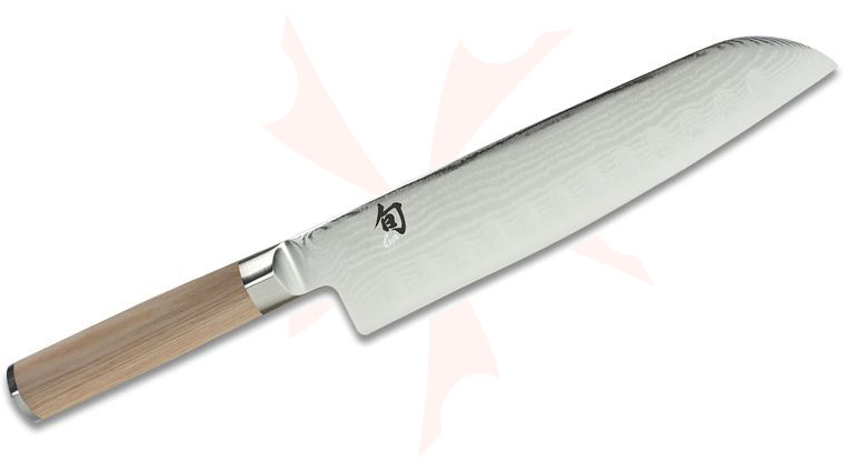 Shun DM0781W Classic Blonde Hollow Ground Santoku Knife 8.5 inch VG-MAX Damascus Blade, Blonde Pakkawood Handle