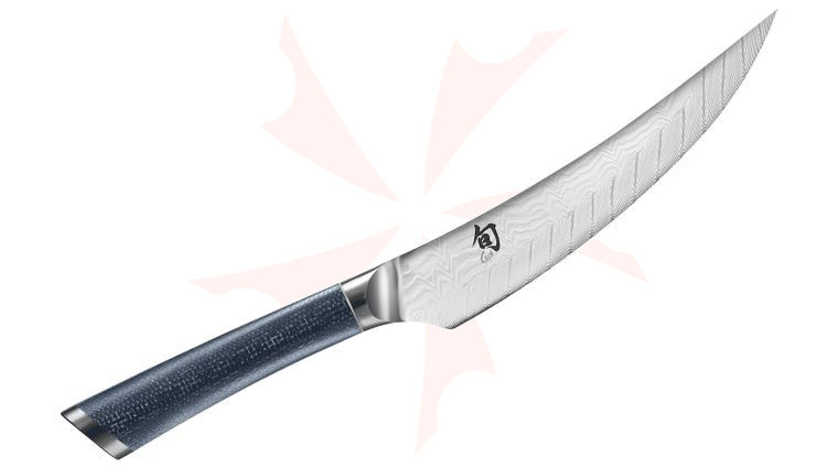 Shun FRD0743 Shiranami Boning and Fillet Knife 6 inch Wave Pattern Damascus Blade, Prussian Blue Jute Micarta Handle