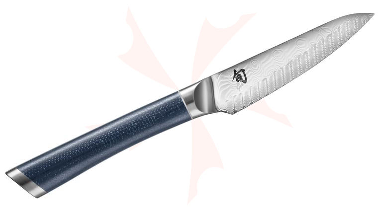 Shun FRD0700 Shiranami Paring Knife 4 inch Wave Pattern Damascus Blade, Prussian Blue Jute Micarta Handle