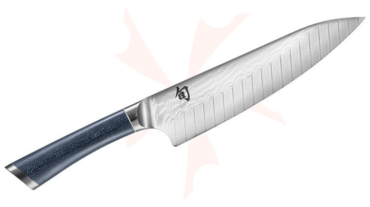 Shun FRD0706 Shiranami Chef Knife 8 inch Wave Pattern Damascus Blade, Prussian Blue Jute Micarta Handle