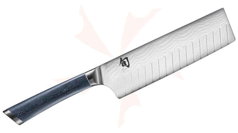 Shun FRD0728 Shiranami Nakiri Knife 6.5 inch Wave Pattern Damascus Blade, Prussian Blue Jute Micarta Handle