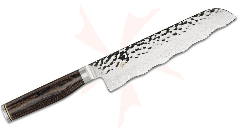 Shun TDM0763 Premier Master Serrated Utility Knife 7 inch Hammered Blade, Pakkawood Handle