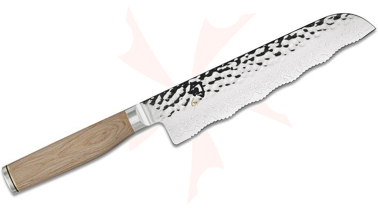 Shun TDM0763W Premier Blonde Master Serrated Utility Knife 7 inch Hammered Blade, Blonde Pakkawood Handle
