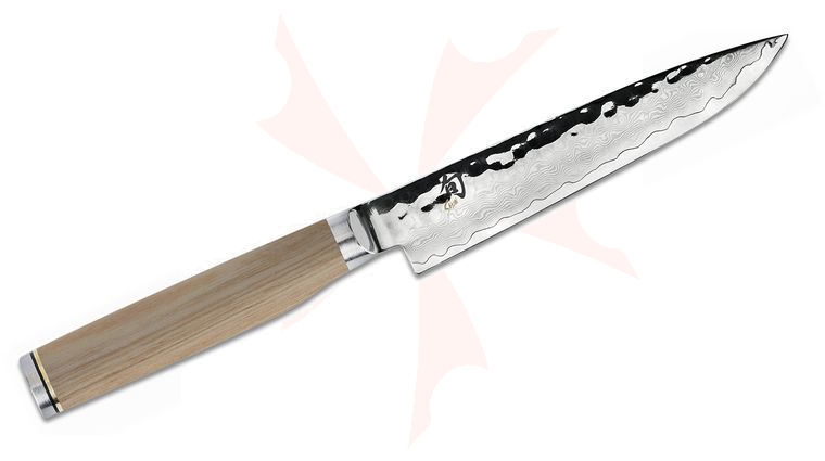 Shun TDM0711W Premier Blonde Steak Knife 5 inch Hammered Blade, Blonde PakkaWood Handle