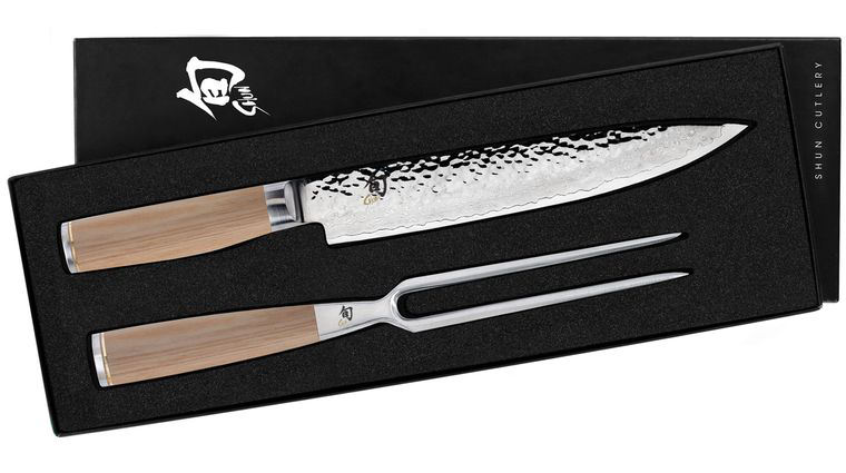 Shun TDMS0200W Premier Blonde 2 Piece Carving Set - Hammered VG10 Damascus Blades, Blonde Pakkawood Handles