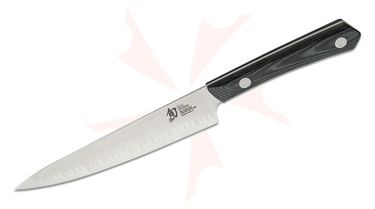 Shun VSC0701 Narukami Utility Knife 6 inch San Mai/Carbon Steel Blade, Black Micarta Handle