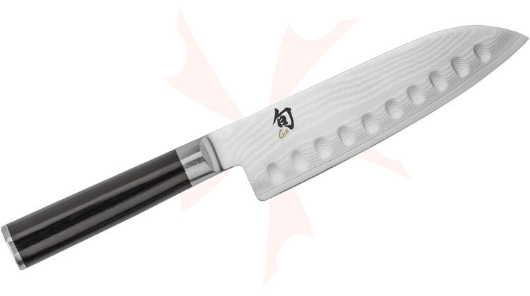 Shun DM0718 Classic Hollow Ground Santoku Knife 7 inch Blade, Pakkawood Handle